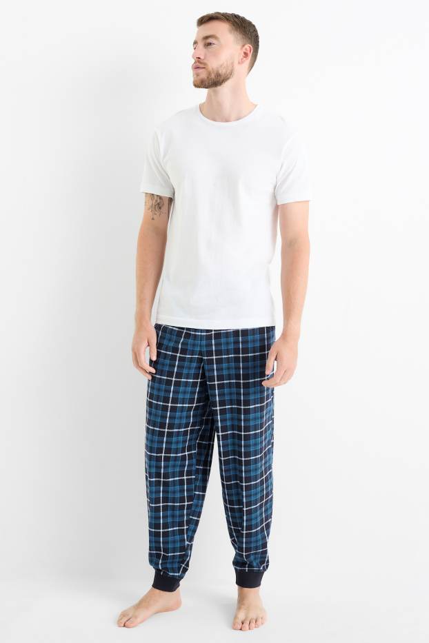 Bărbați - Pantaloni de pijama din flanel - în carouri - albastru închis