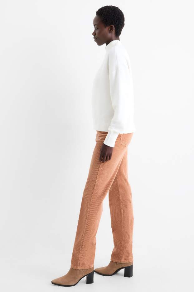 Damen - Cordhose - High Waist - Straight Fit - LYCRA® - hellbraun