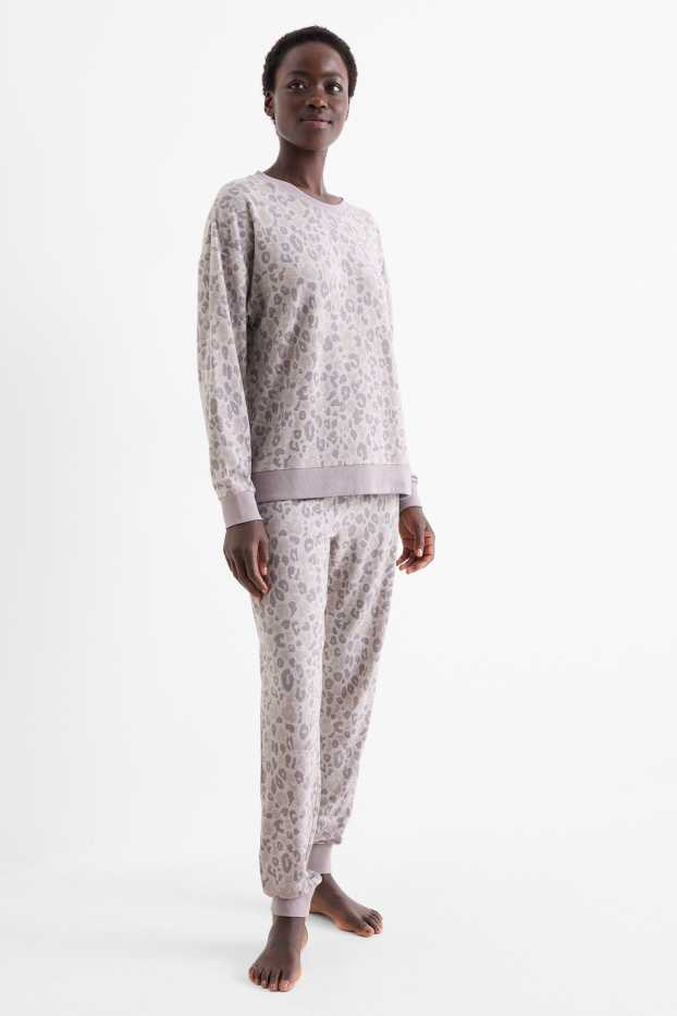 Femei - Pijama - imprimeu de leopard - gri deschis
