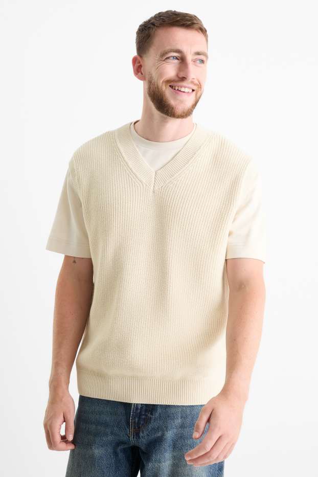 Herren - Pullunder - gerippt - hellbeige