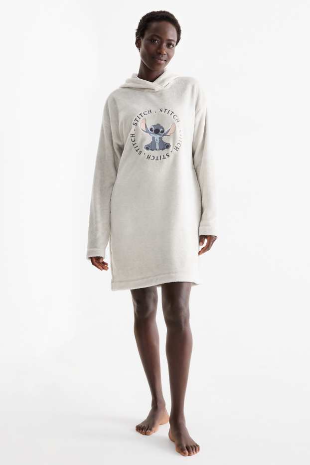 Femei - Cămașă de noapte din fleece cu glugă - Lilo & Stitch - gri deschis