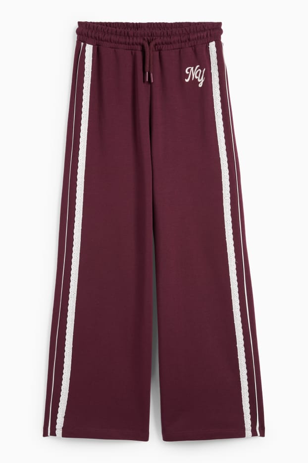 Copii - Fete - New York - pantaloni de trening - broderie englezească - bordo