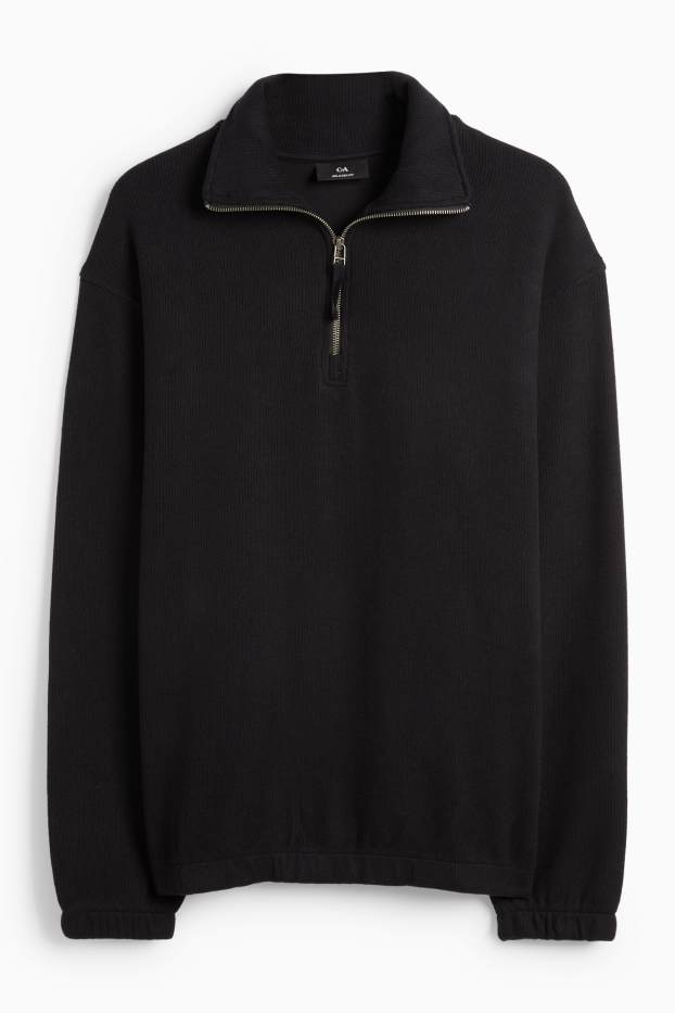 Men - Sweatshirt - ribbed - black