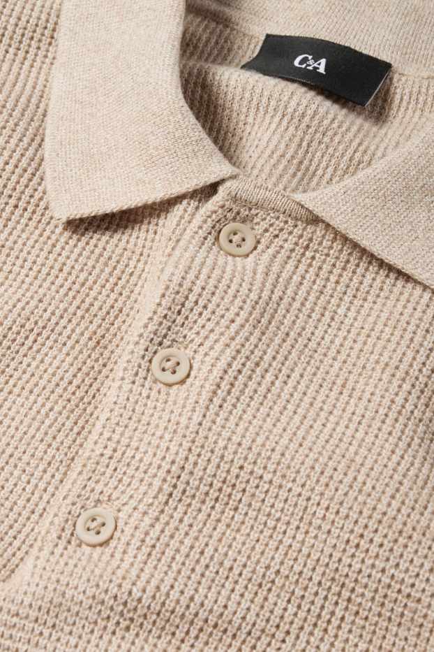 Bărbați - Tricou polo cu mânecă lungă - regular fit - din tricot - structurat - bej deschis