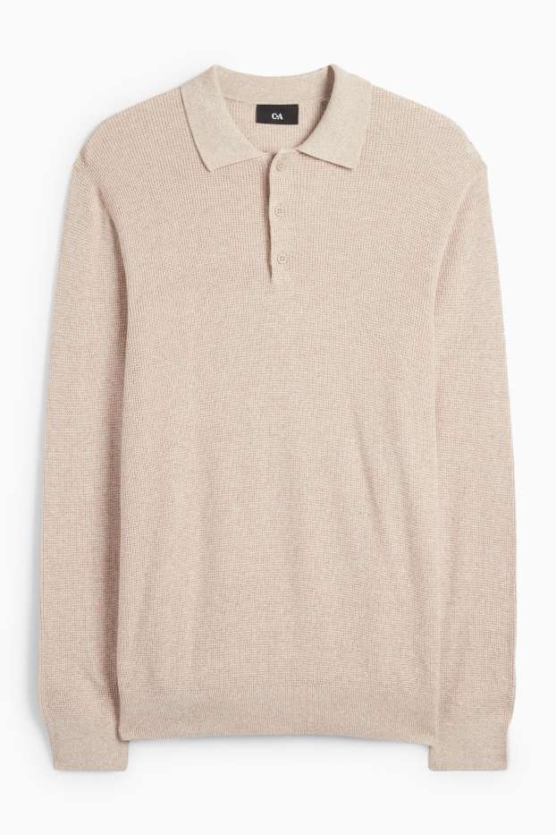 Bărbați - Tricou polo cu mânecă lungă - regular fit - din tricot - structurat - bej deschis