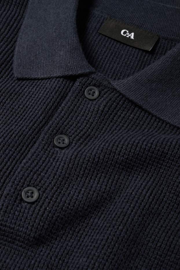 Bărbați - Tricou polo cu mânecă lungă - regular fit - din tricot - structurat - albastru închis