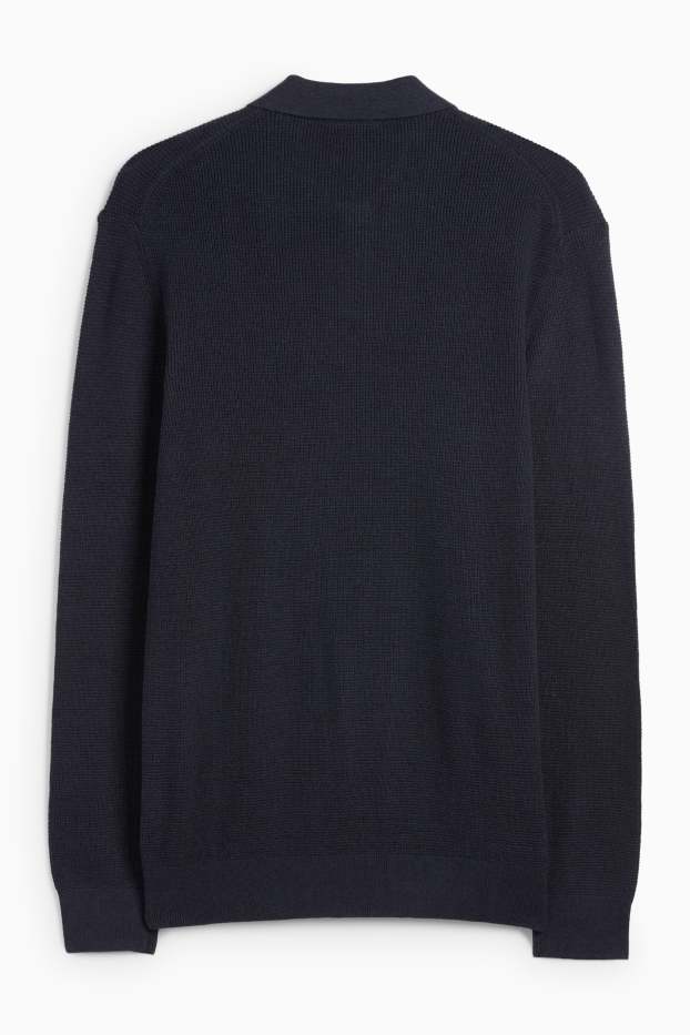 Bărbați - Tricou polo cu mânecă lungă - regular fit - din tricot - structurat - albastru închis