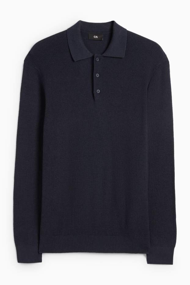 Bărbați - Tricou polo cu mânecă lungă - regular fit - din tricot - structurat - albastru închis