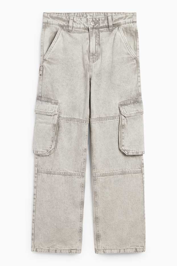 Copii - Băieți - Cargo jeans - jeans termoizolanți - denim-gri deschis