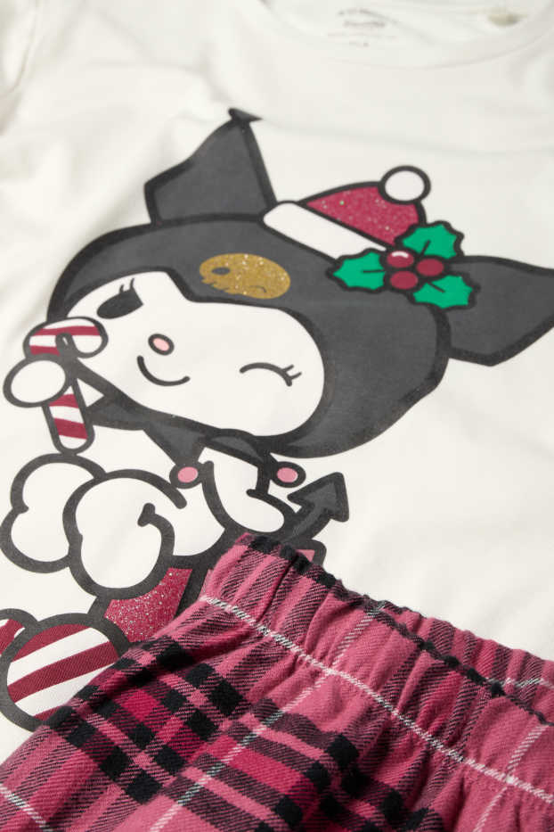 Copii - Fete - Kuromi - set - pijama cu pantaloni din flanel și mască de dormit - alb / roz