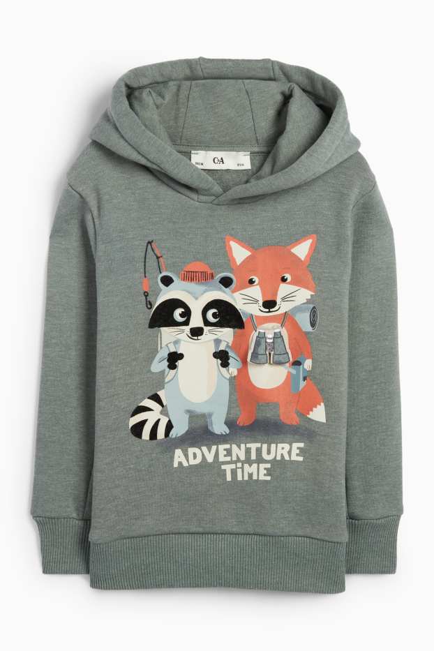 Enfants garçons - Renard et raton laveur - sweat à capuche - vert