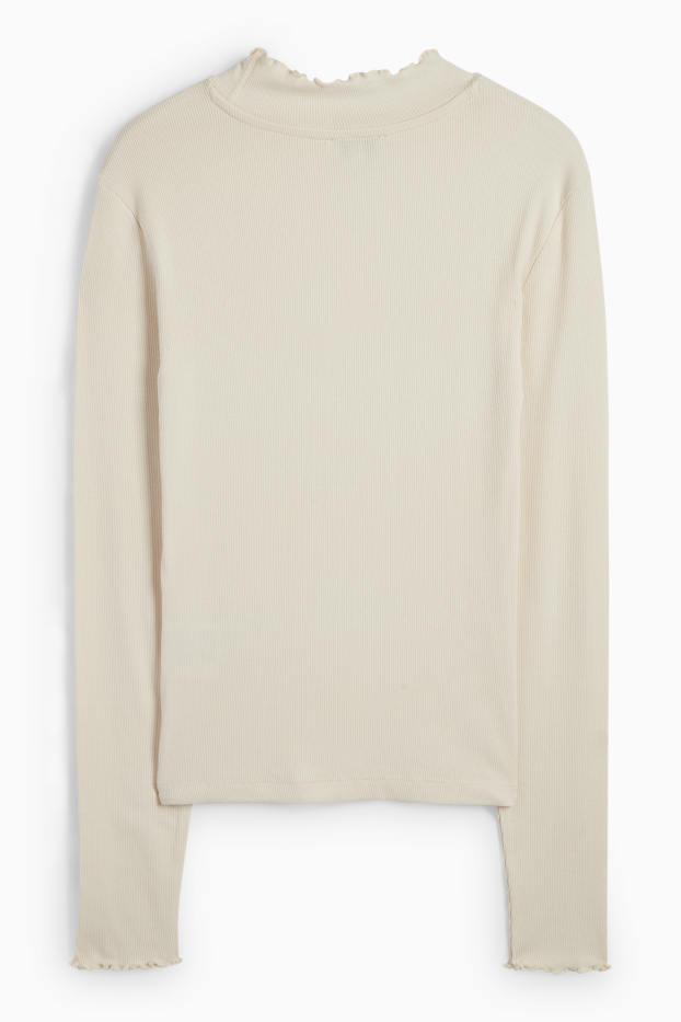 Dames - Longsleeve - slim fit - ribstof - crèmekleurig
