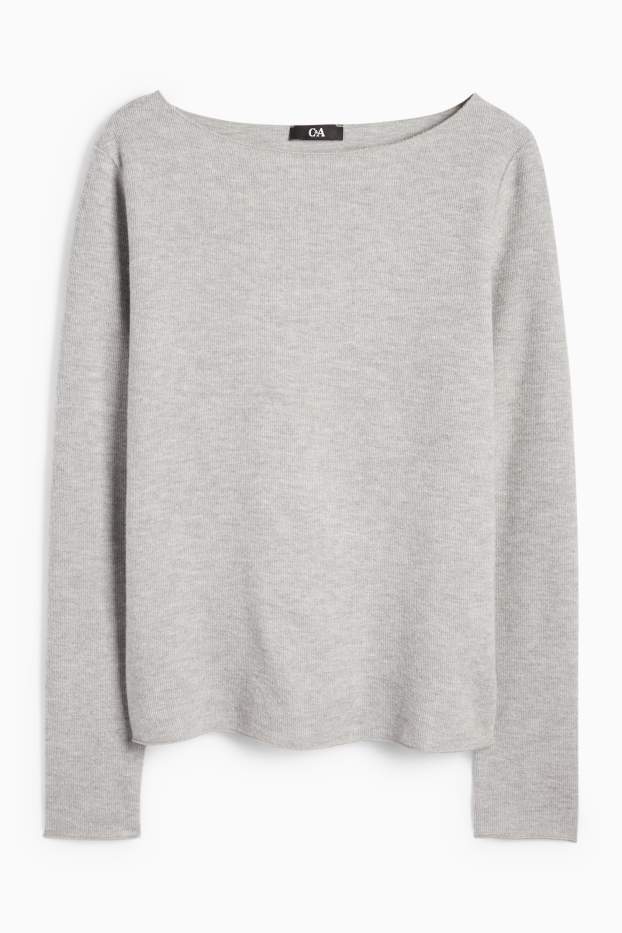 Femei - Tricou cu mânecă lungă - regular fit - reiat - gri deschis