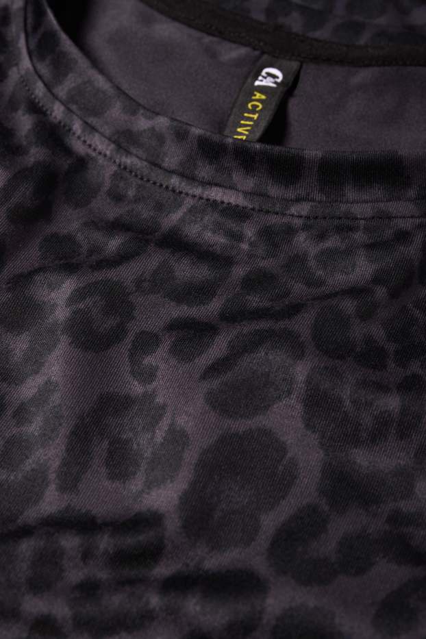 Femei - Tricou sport cu mânecă lungă - relaxed fit - imprimeu de leopard - negru / gri