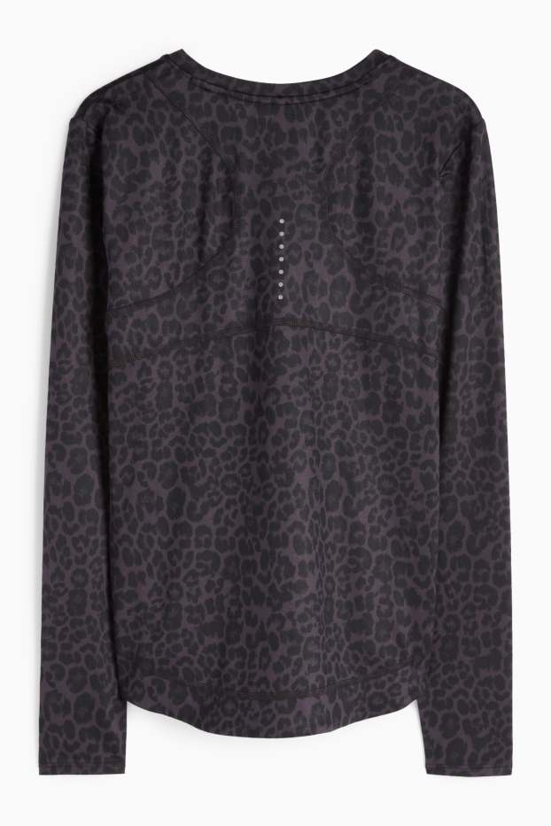 Femei - Tricou sport cu mânecă lungă - relaxed fit - imprimeu de leopard - negru / gri