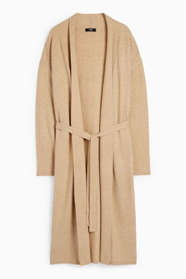 Femei - Cardigan tricotat lung - bej