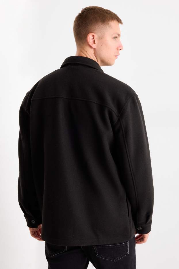 Bărbați - Jachetă tip cămașă - relaxed fit - guler Kent - negru