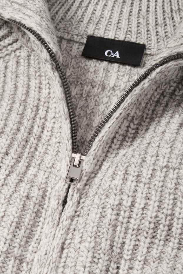 Bărbați - Cardigan tricotat - reiat - gri deschis