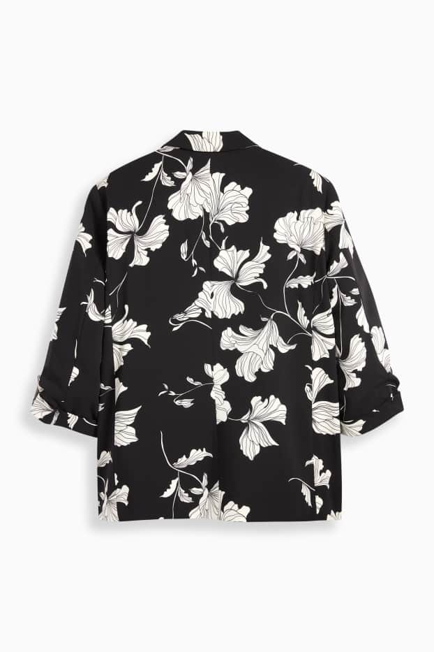 Femei - Blazer lung - relaxed fit - cu flori - negru / alb