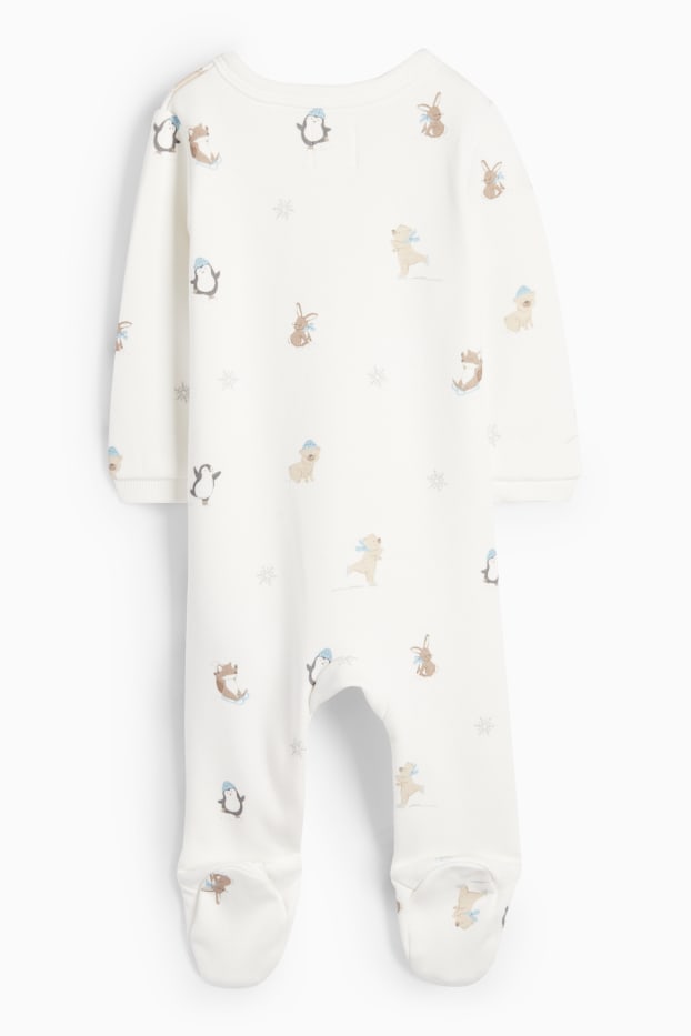 Bebeluși - băieți - Pinguin, ursuleți și iepurași - pijama salopetă bebeluși - alb-crem