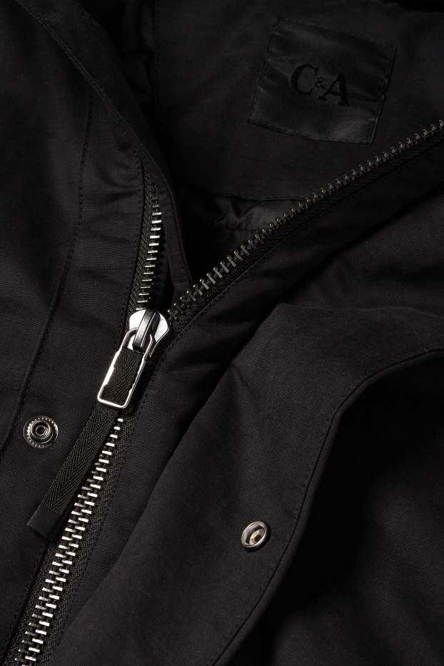 Bărbați - Parka cu glugă - căptușită - negru