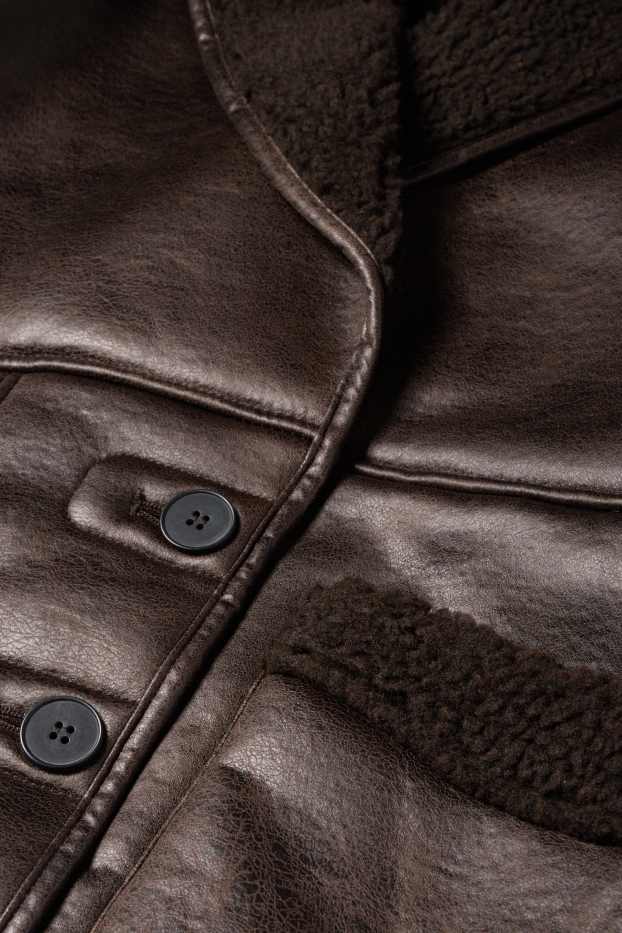 Femei - Geacă din piele shearling sintetică - imitație de piele - maro închis