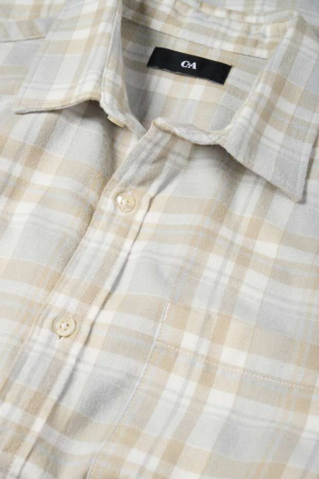Bărbați - Cămașă din flanel - regular fit - guler Kent - în carouri - gri deschis