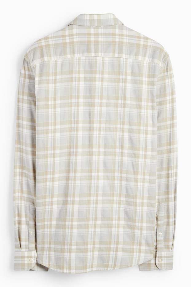 Bărbați - Cămașă din flanel - regular fit - guler Kent - în carouri - gri deschis