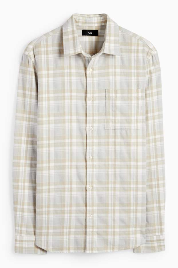 Bărbați - Cămașă din flanel - regular fit - guler Kent - în carouri - gri deschis
