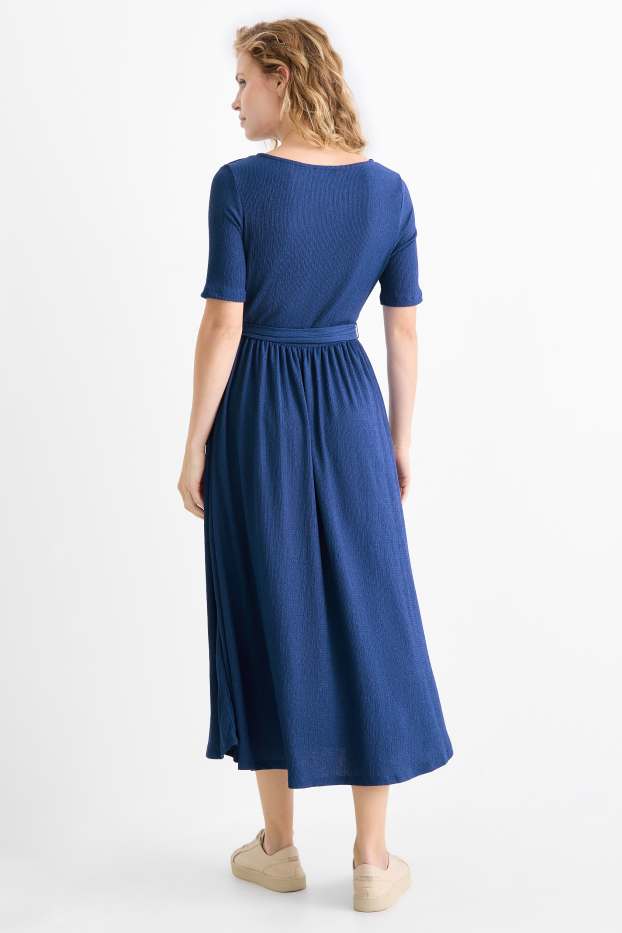 Femei - Rochie fit & flare cu curea - structurată - albastru închis