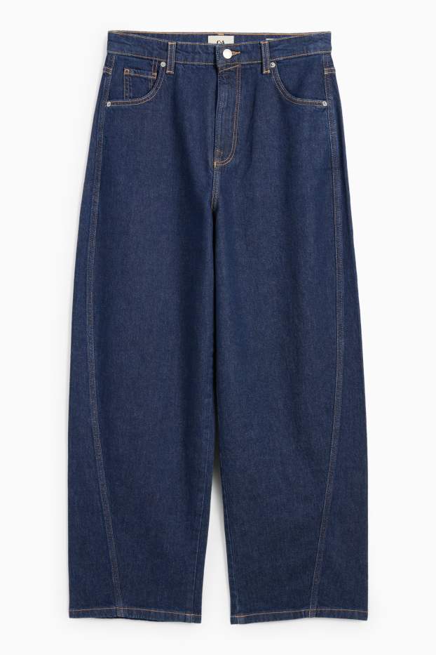 Femei - Baloon jeans - talie medie - denim-albastru închis