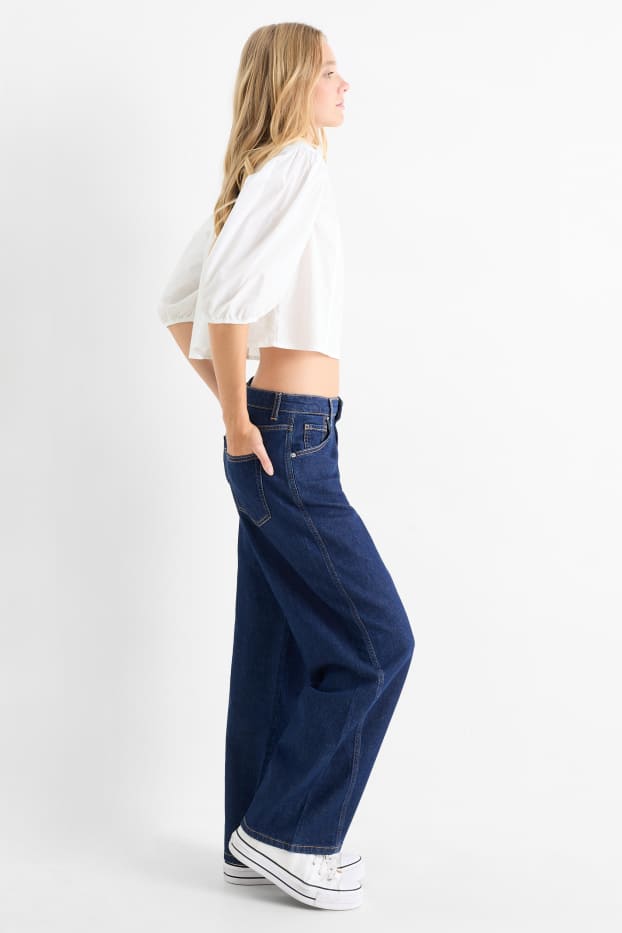 Femei - Baloon jeans - talie medie - denim-albastru închis