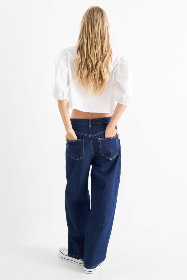 Femei - Baloon jeans - talie medie - denim-albastru închis