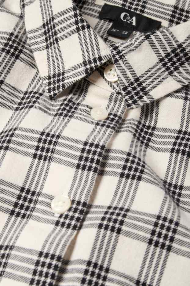 Femei - Bluză din flanel - în carouri - alb / negru