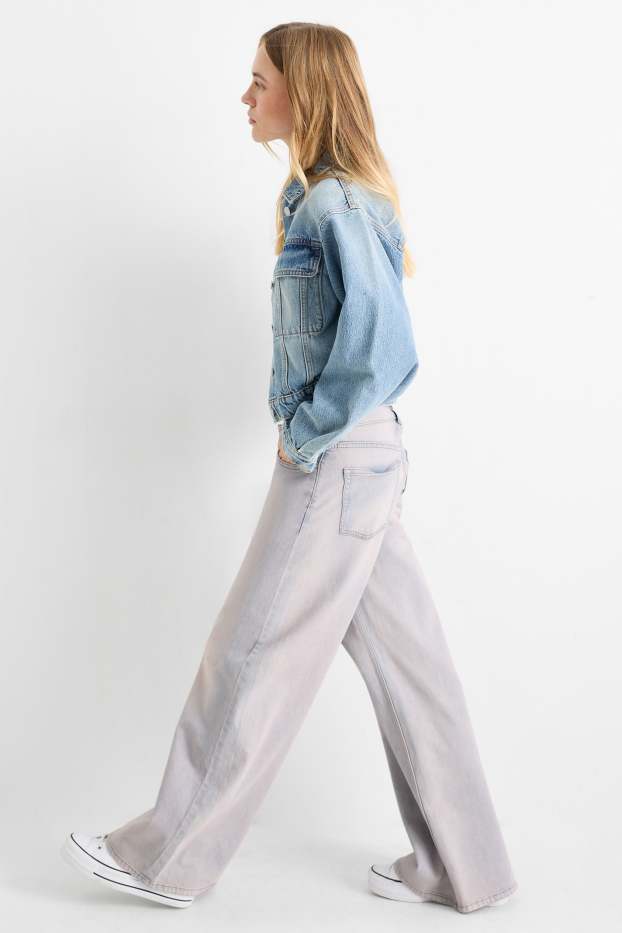 Femei - Wide leg jeans - talie joasă - roz
