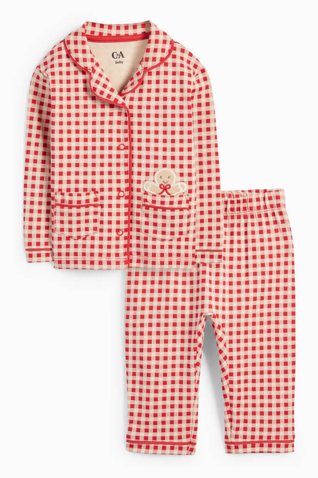 Unisex - Turtă dulce - pijama cu motive de Crăciun bebeluși - 2 piese - în carouri - roșu / bej