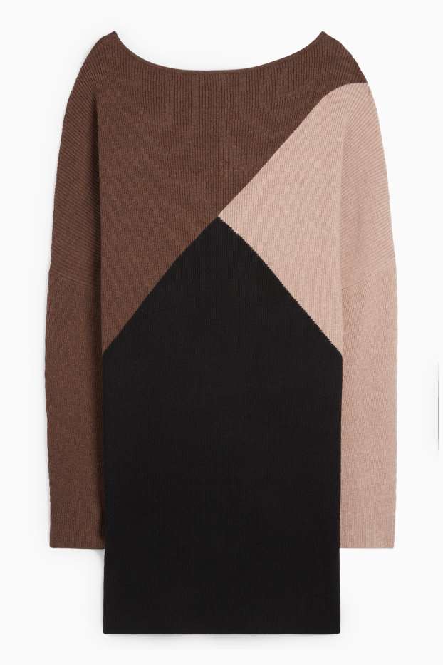 Femei - Rochie tricotată - reiată - maro