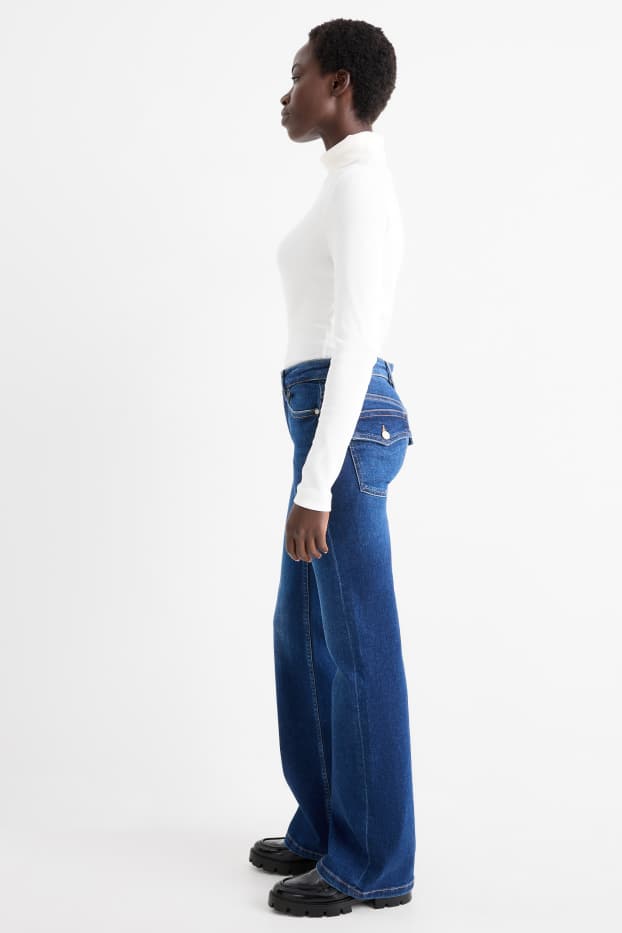 Femei - Flared jeans - talie medie - LYCRA® - denim-albastru