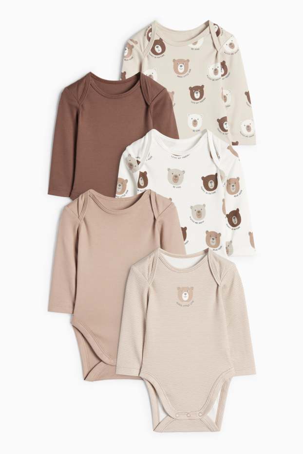Unisex - Multipack 5 buc. - ursuleți - body bebeluși - taupe