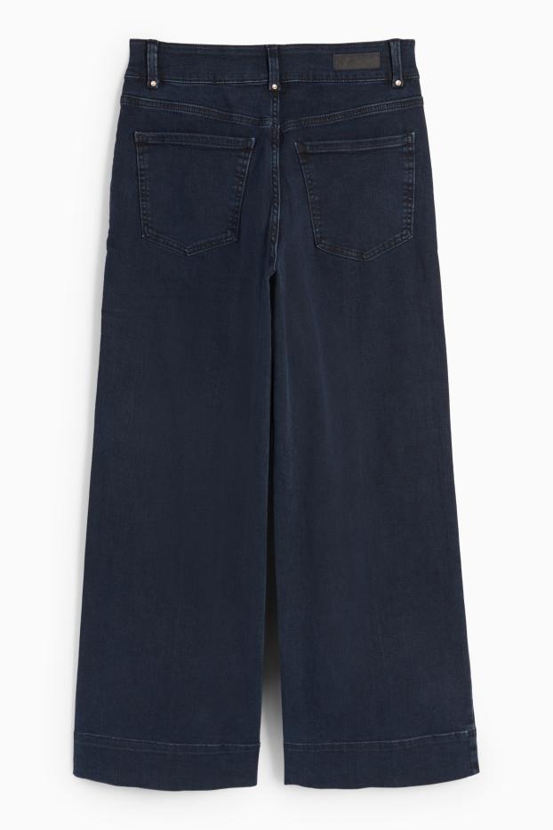 Femei - Crop wide leg jeans - talie înaltă - denim-albastru închis