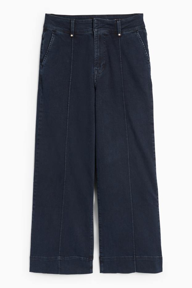 Femei - Crop wide leg jeans - talie înaltă - denim-albastru închis