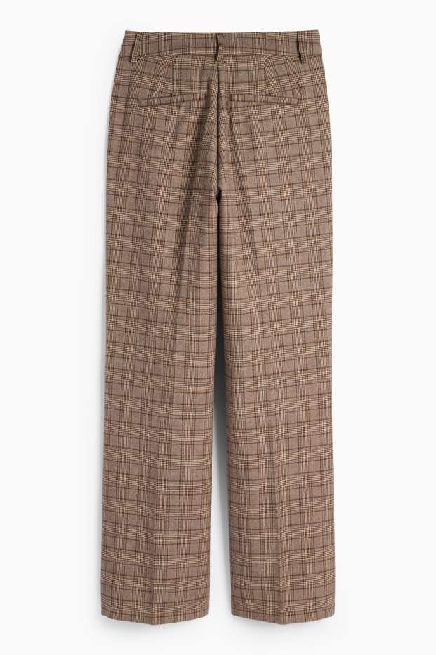 Femei - Pantaloni de stofă - talie medie - wide leg - în carouri - maro