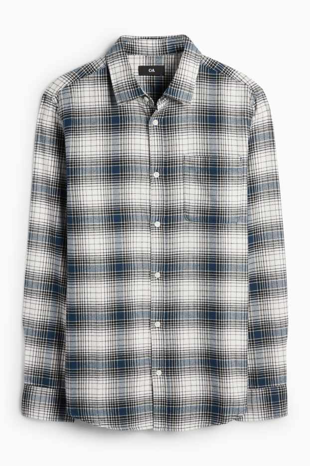 Bărbați - Cămașă din flanel - regular fit - guler Kent - în carouri - albastru