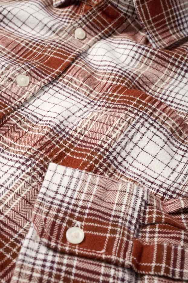 Bărbați - Cămașă din flanel - regular fit - guler Kent - în carouri - maro
