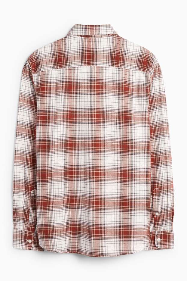 Bărbați - Cămașă din flanel - regular fit - guler Kent - în carouri - maro