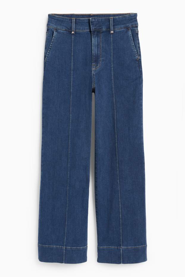 Femei - Crop wide leg jeans - talie înaltă - denim-albastru