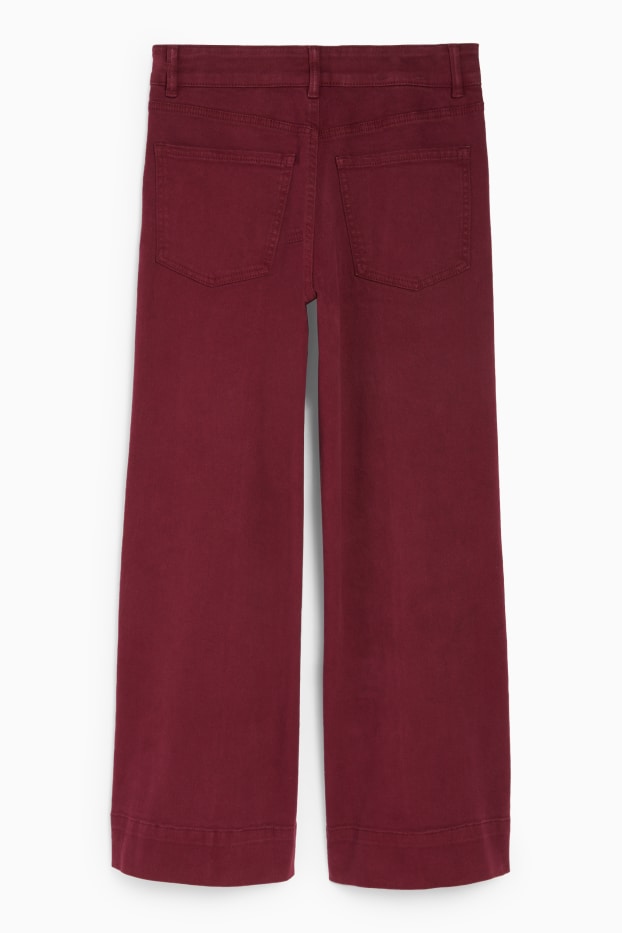Femei - Pantaloni de stofă - talie înaltă - wide leg - bordo