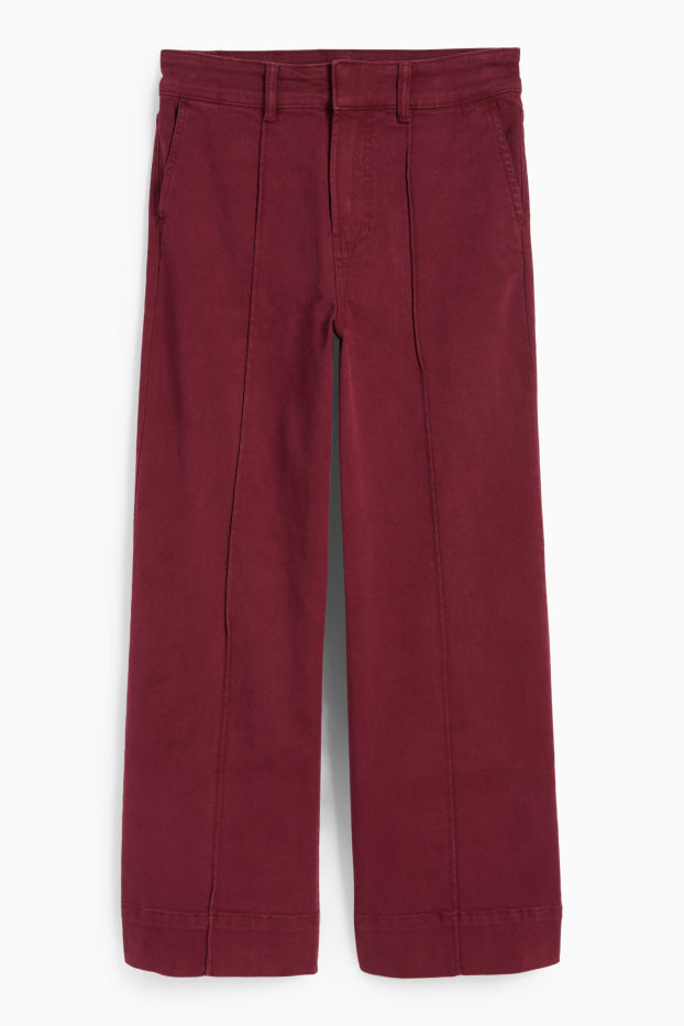 Femei - Pantaloni de stofă - talie înaltă - wide leg - bordo