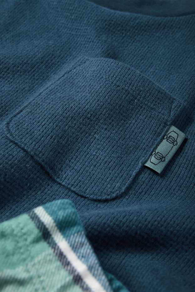 Copii - Băieți - Pijama cu pantaloni din flanel - 2 piese - petrol