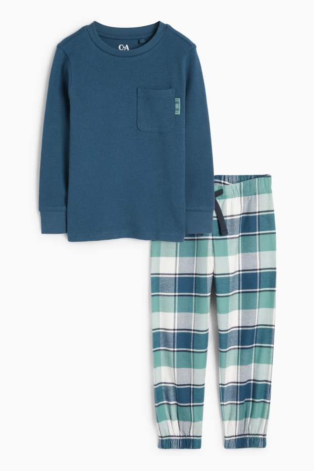 Copii - Băieți - Pijama cu pantaloni din flanel - 2 piese - petrol